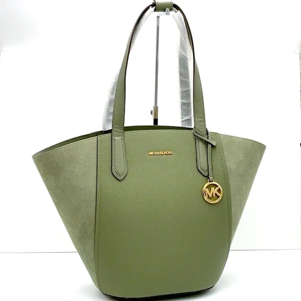 MICHAEL KORS PORTIA LARGE TOTE ARMY GREEN COLOR PEBBLED LEATHER/SUEDE - Picture 2 of 16